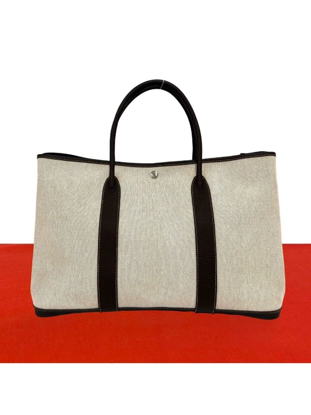 Hermes Garden Party GM Toile H Buffalo Tote Bag Brown Ivory